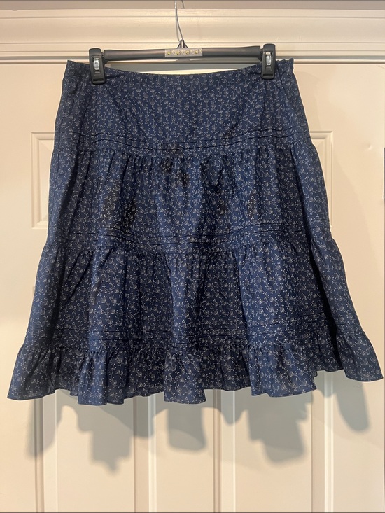 Chaps Denim Dresses & Skirts - Chaps Navy Floral Tiered Ruffle Midi Skirt Sz 14 Boho Prairie Beach Preppy